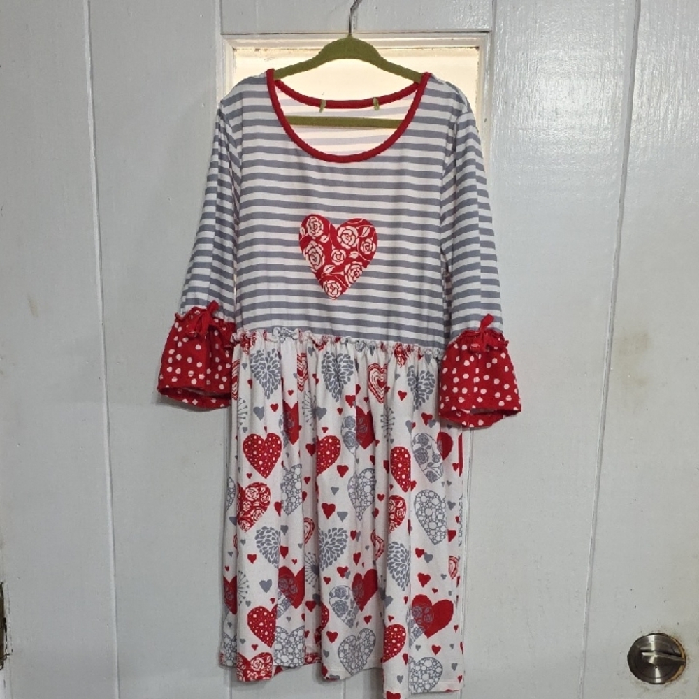 Millie Loves Lily Girls Dress Stripes Hearts‎ Ruffled Sleeves Sz 8/10?? EUC READ